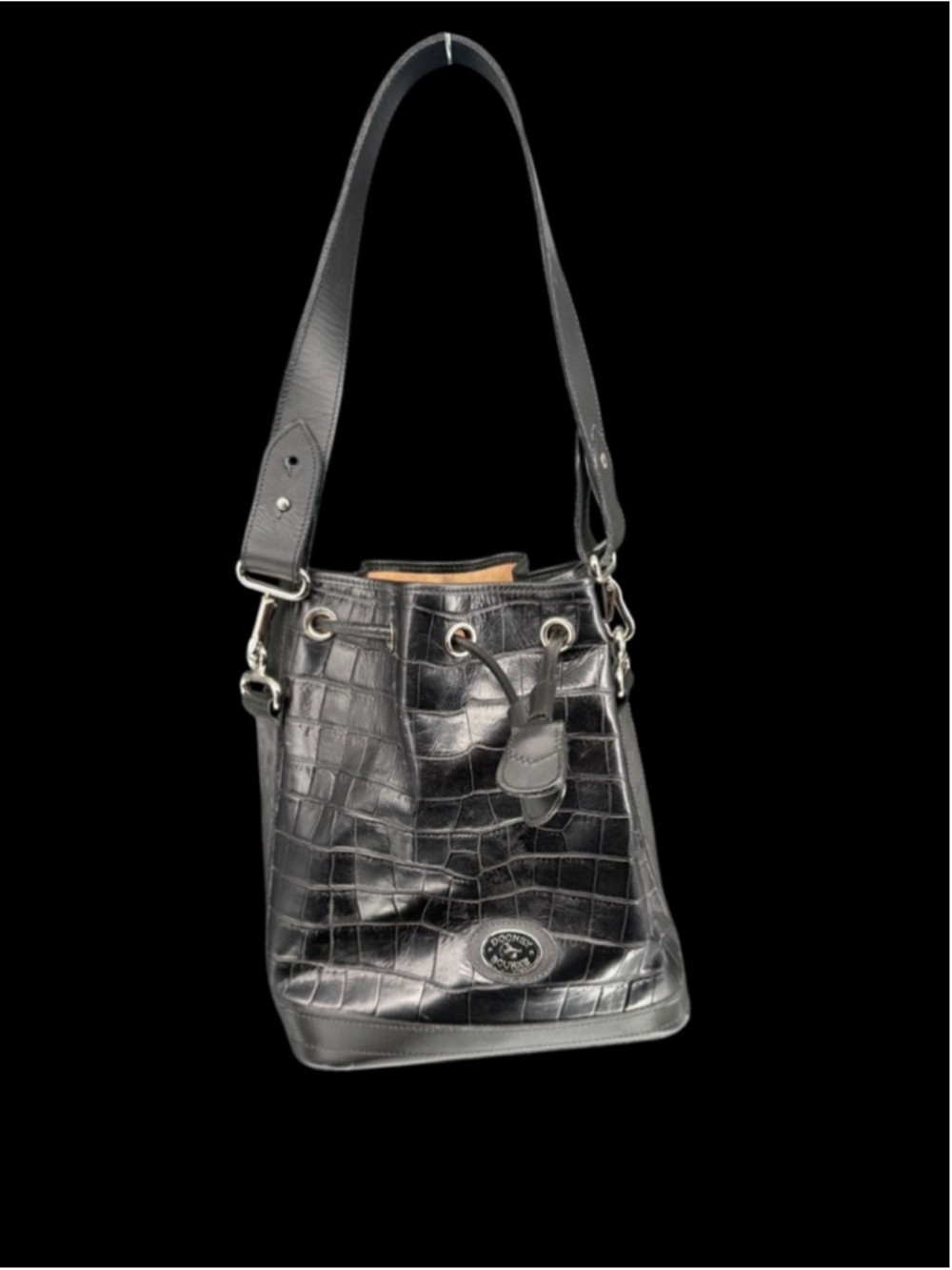 Women's Dooney & Bourke Black Croc Embossed Leather Shoulder Bag One Size